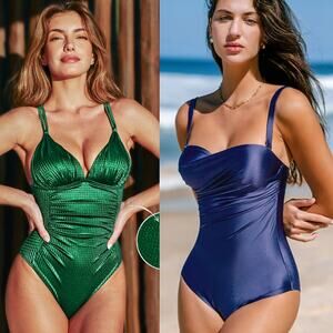 NWT Cupshe Tummy Control One Piece Swimsuit Push-up Underwired Swim Bundle Sz M